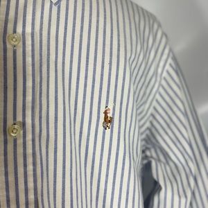 Polo Ralph Lauren Mens Shirt L Large Custom Fit Long Sleeve Button Pink Logo